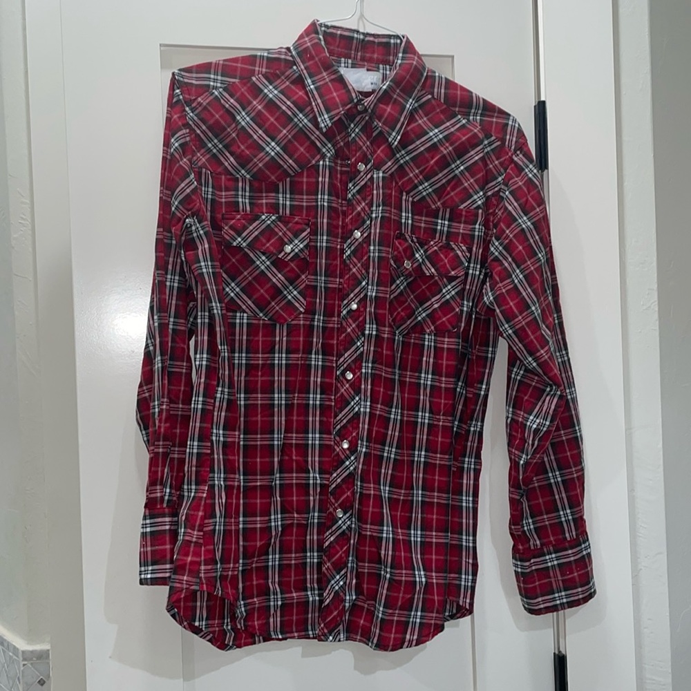 Wrangler Wrancher western plaid pearl snap button down shirt size medium
